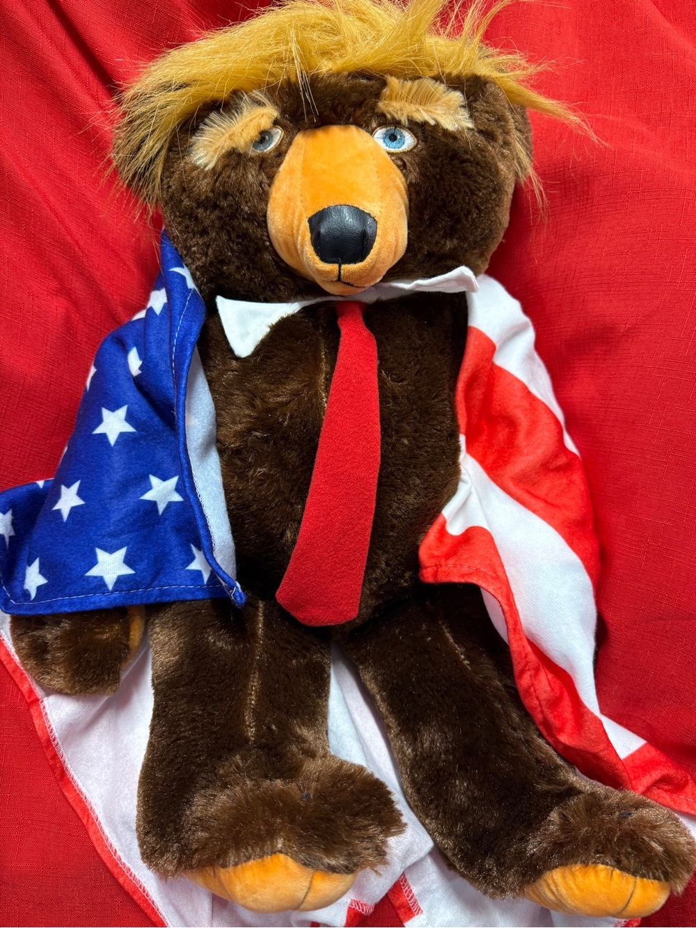 Trumpy Donald Trump Brown Plush Bear American Patriotic Flag Cape Stuffed Toy